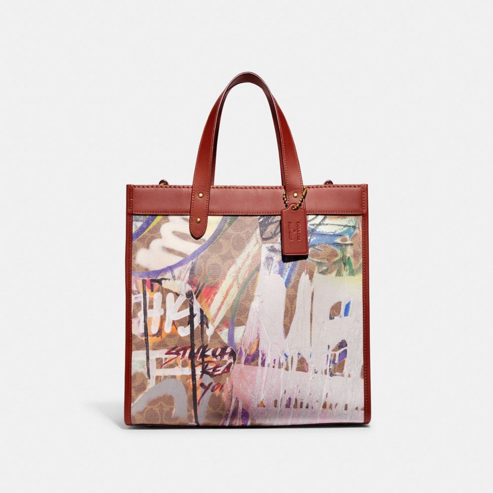 Coach X Mint + Serf Field Tote In Signature Canvas - CD719 - Brass/Tan Rust Multi