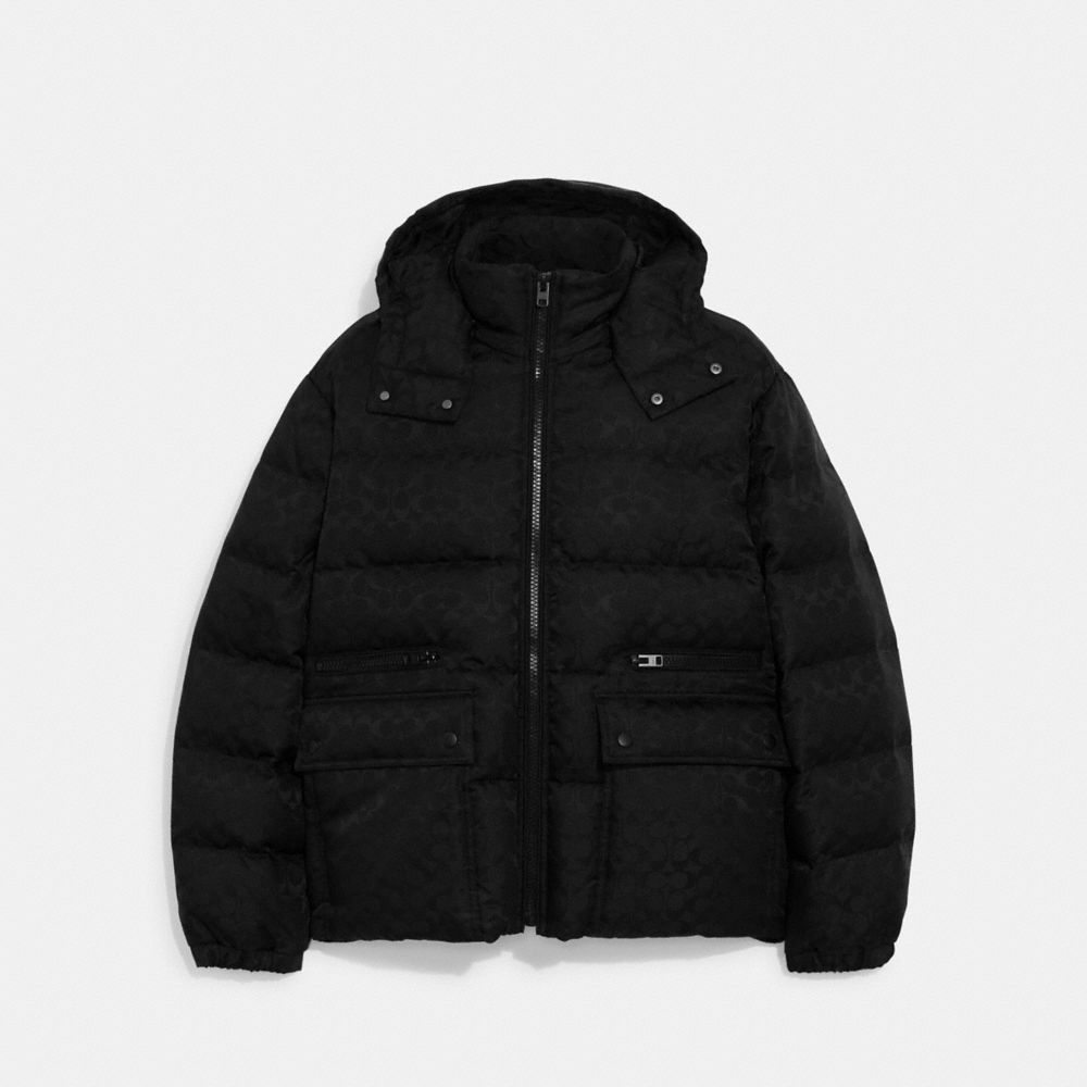 CD759 - Signature Hooded Puffer Jacket In Recycled Polyester Black