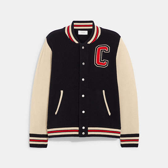 CD775 - Varsity Cardigan In Recycled Wool And Recycled Polyester BLACK/IVORY