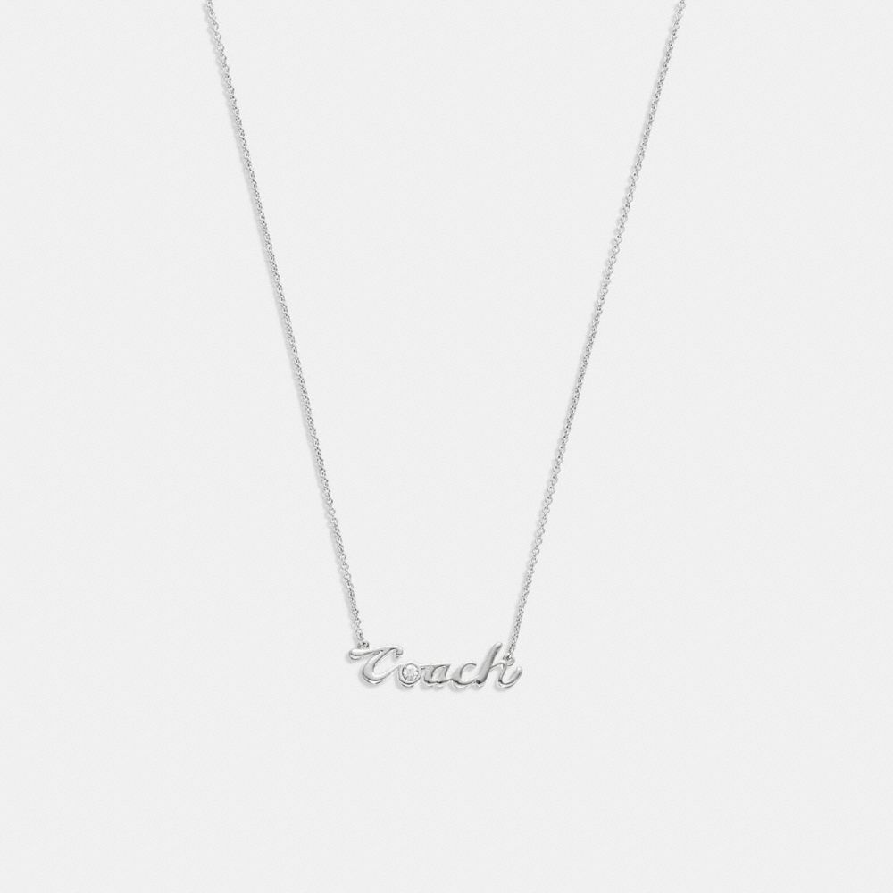 COACH CD792 Logo Script Necklace SILVER/CRYSTAL