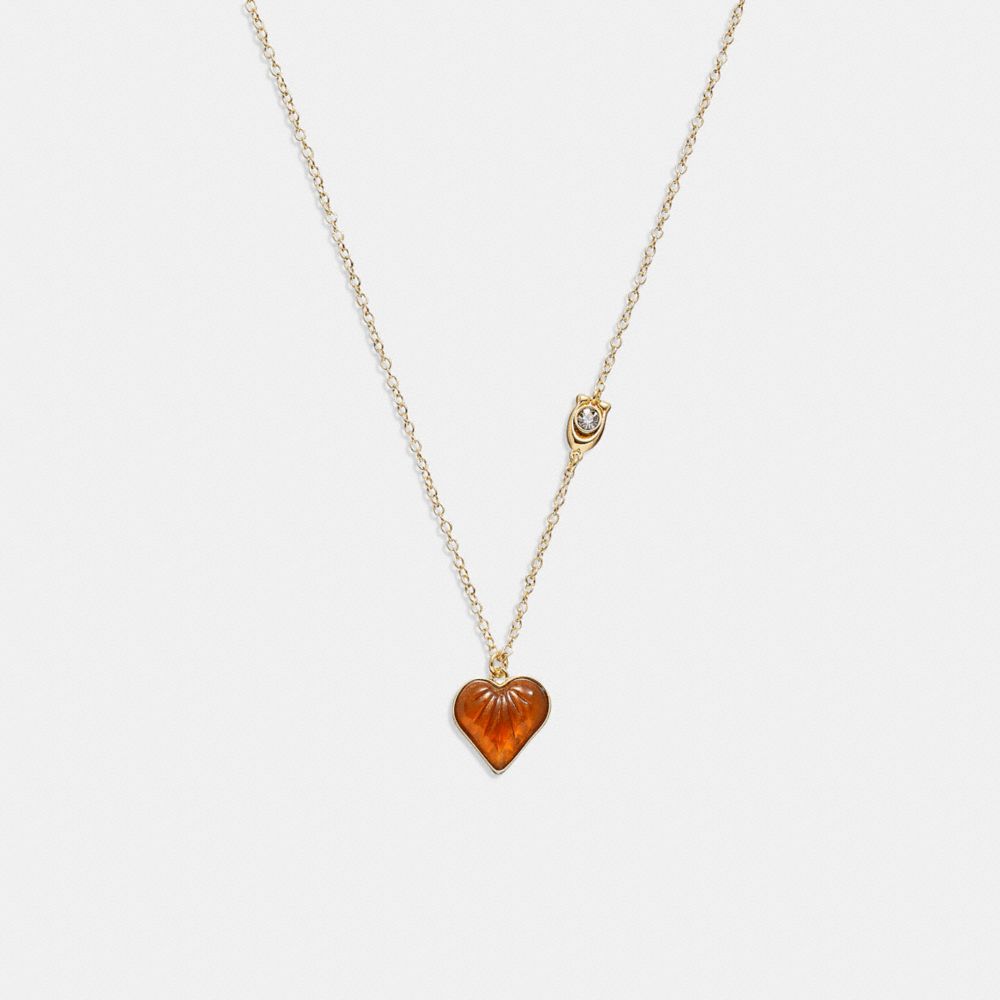 Heart Charm Necklace - CD794 - Gold/Brown