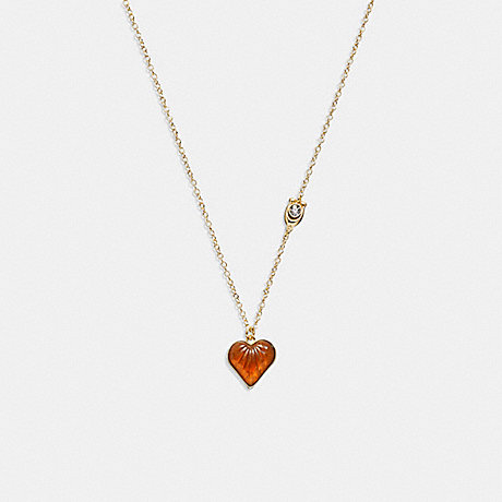 COACH CD794 Heart Charm Necklace Gold/Brown