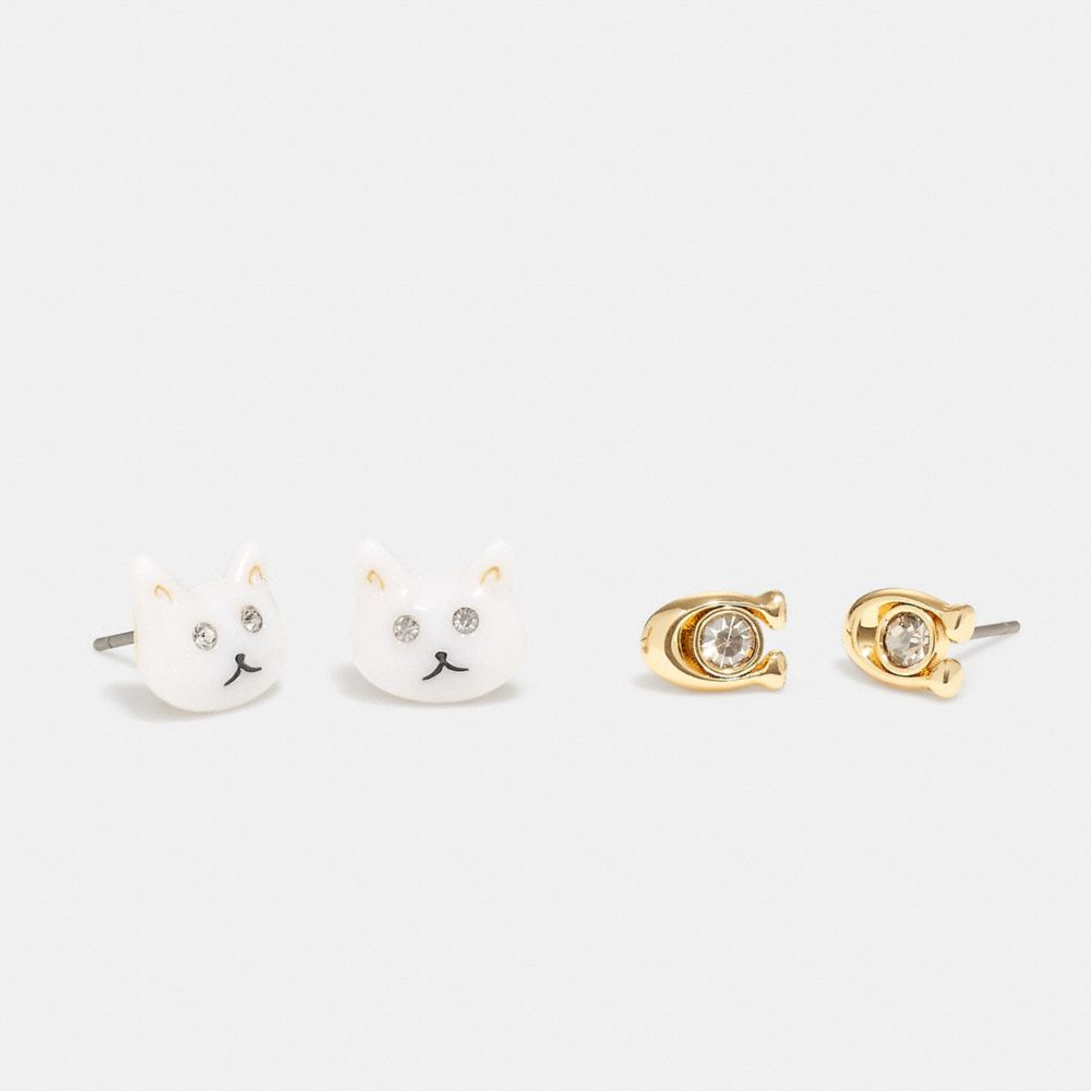 Cat Stud Earrings Set - CD796 - Gold/Multi