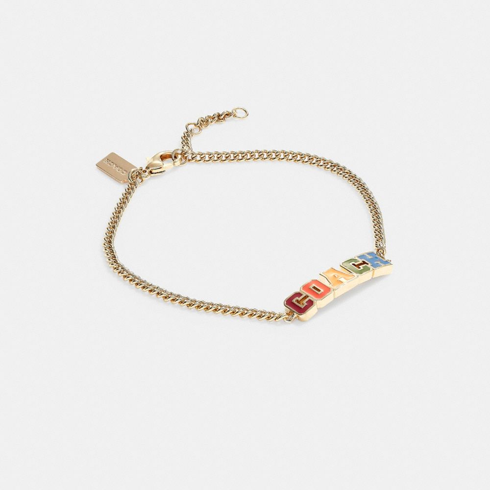 COACH CD806 Logo Varsity Chain Bracelet Gold/Multi