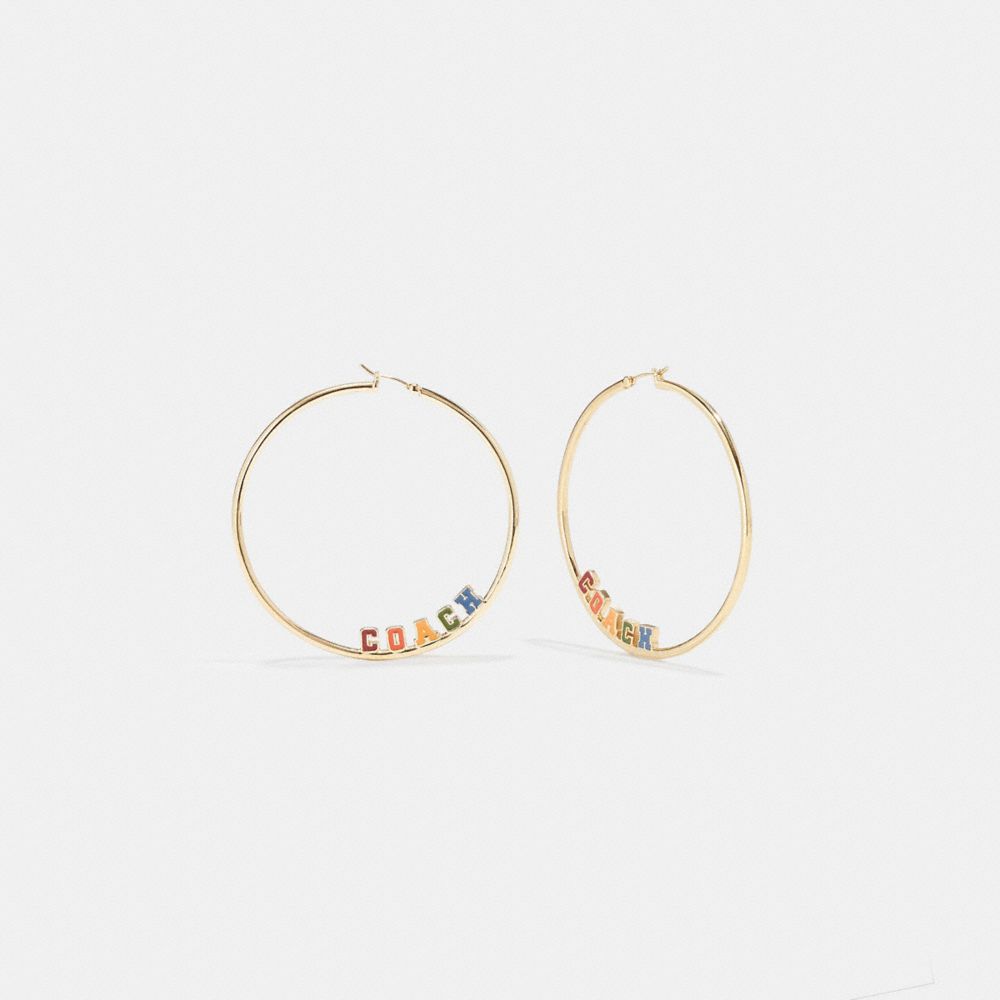 COACH CD807 Logo Varsity Hoop Earrings Gold/Multi