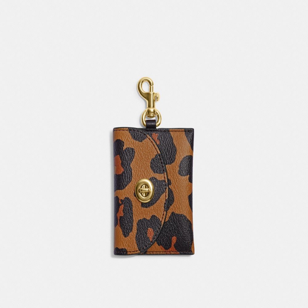 COACH CD817G Complimentary Turnlock Card Case With Leopard Print GOLD/LIGHT SADDLE MULTI