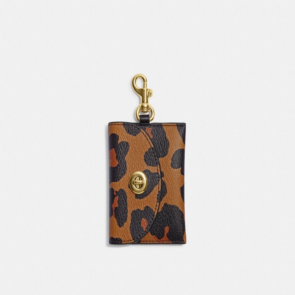 COACH CD817G Complimentary Turnlock Card Case With Leopard Print Gold/Light Saddle Multi