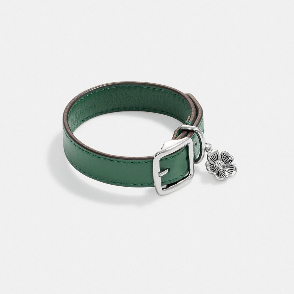 CD822 - Tea Rose Buckle Charm Leather Bracelet SILVER/GREEN