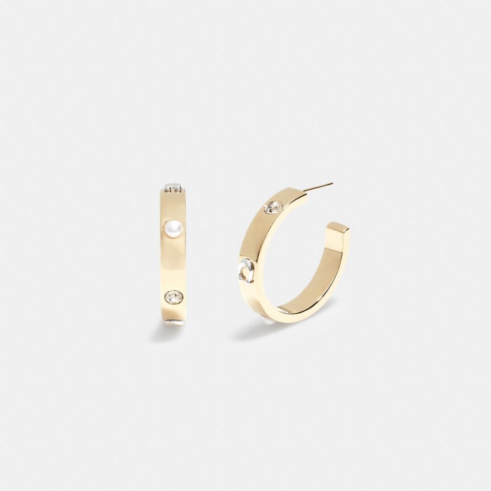 CD826 - Pegged Signature And Stone Small Hoop Earrings Gold/Black Diamond