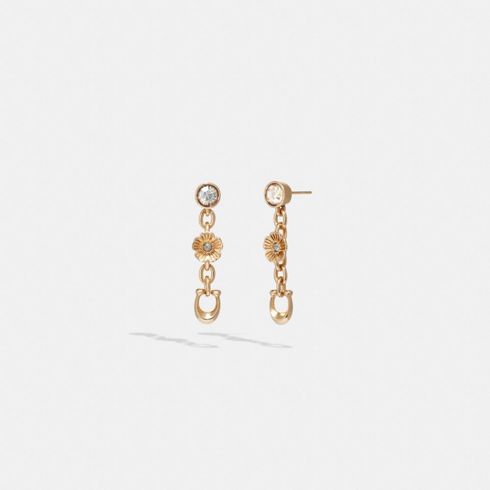 CD828 - Signature And Stone Linear Earrings Gold/Black Diamond