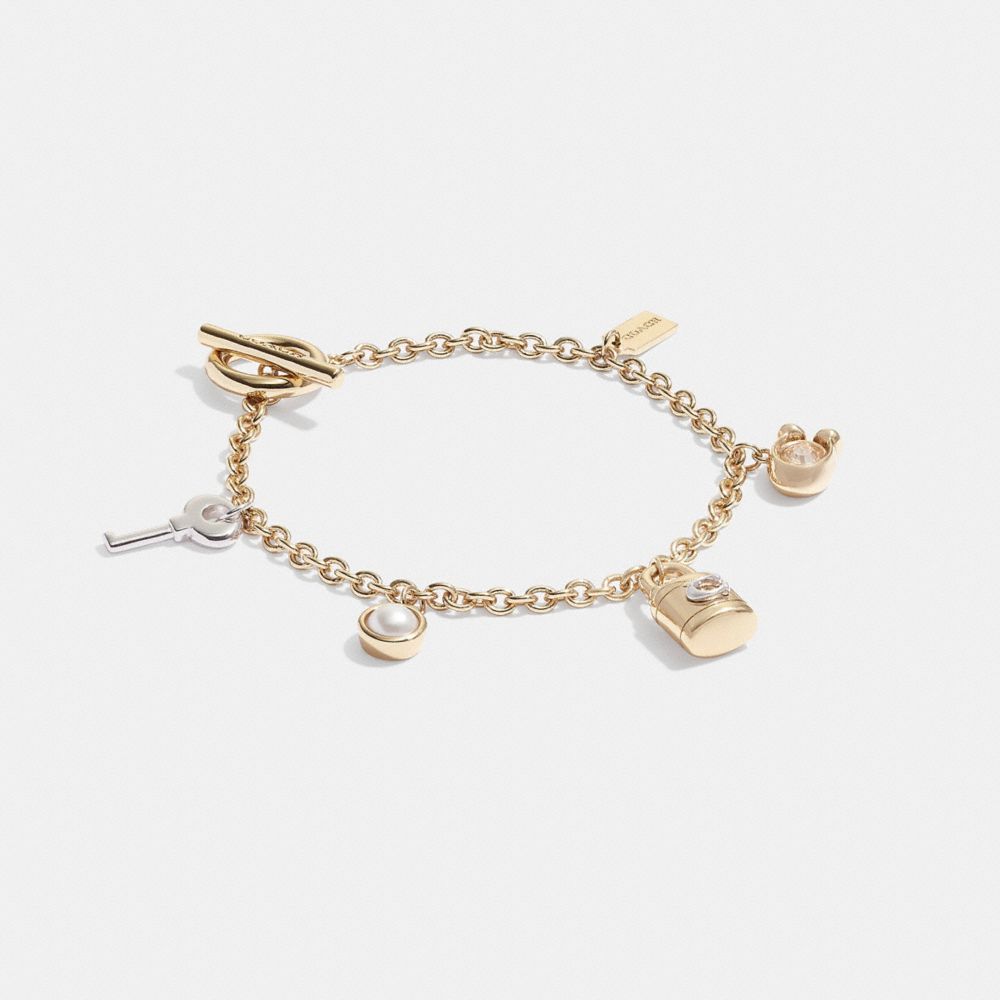 COACH CD855 Signature Padlock And Key Charm Bracelet GOLD/SILVER