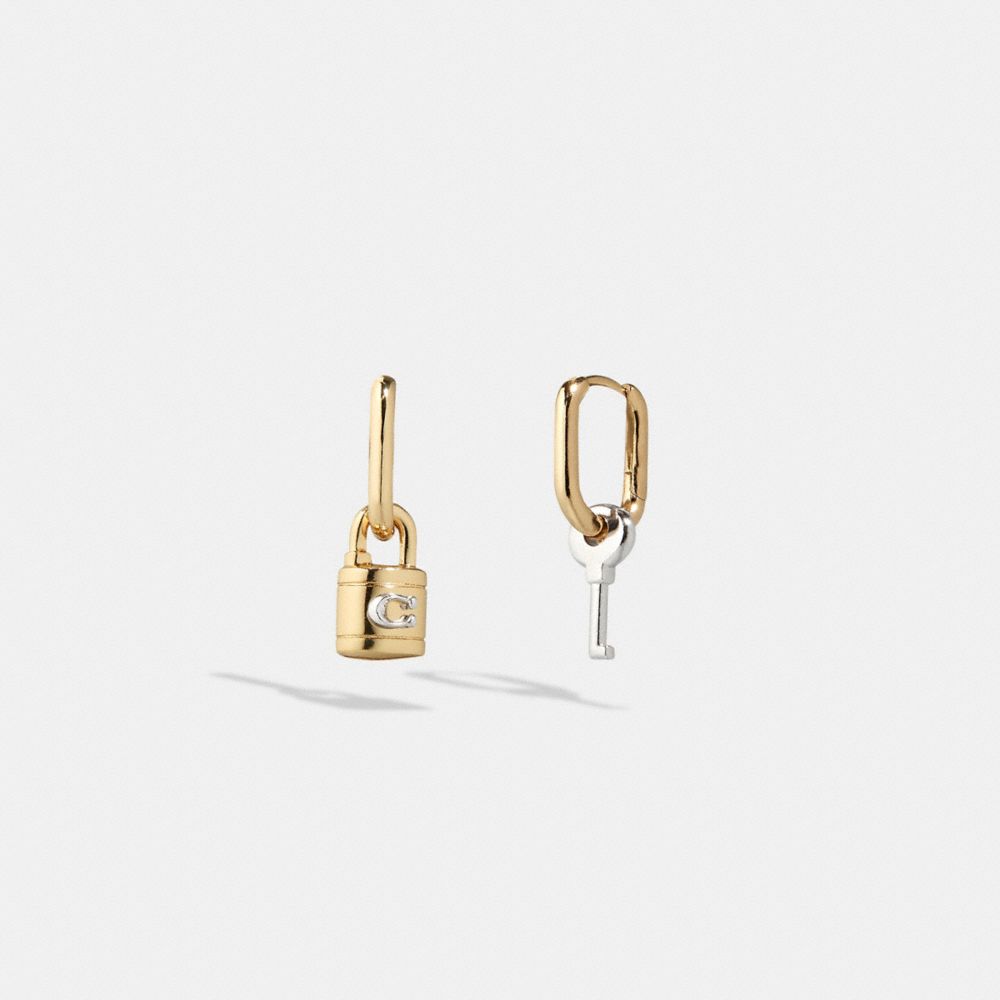 COACH CD856 Signature Padlock And Key Mismatch Earrings GOLD/SILVER