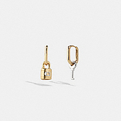 COACH CD856 Signature Padlock And Key Mismatch Earrings GOLD/SILVER