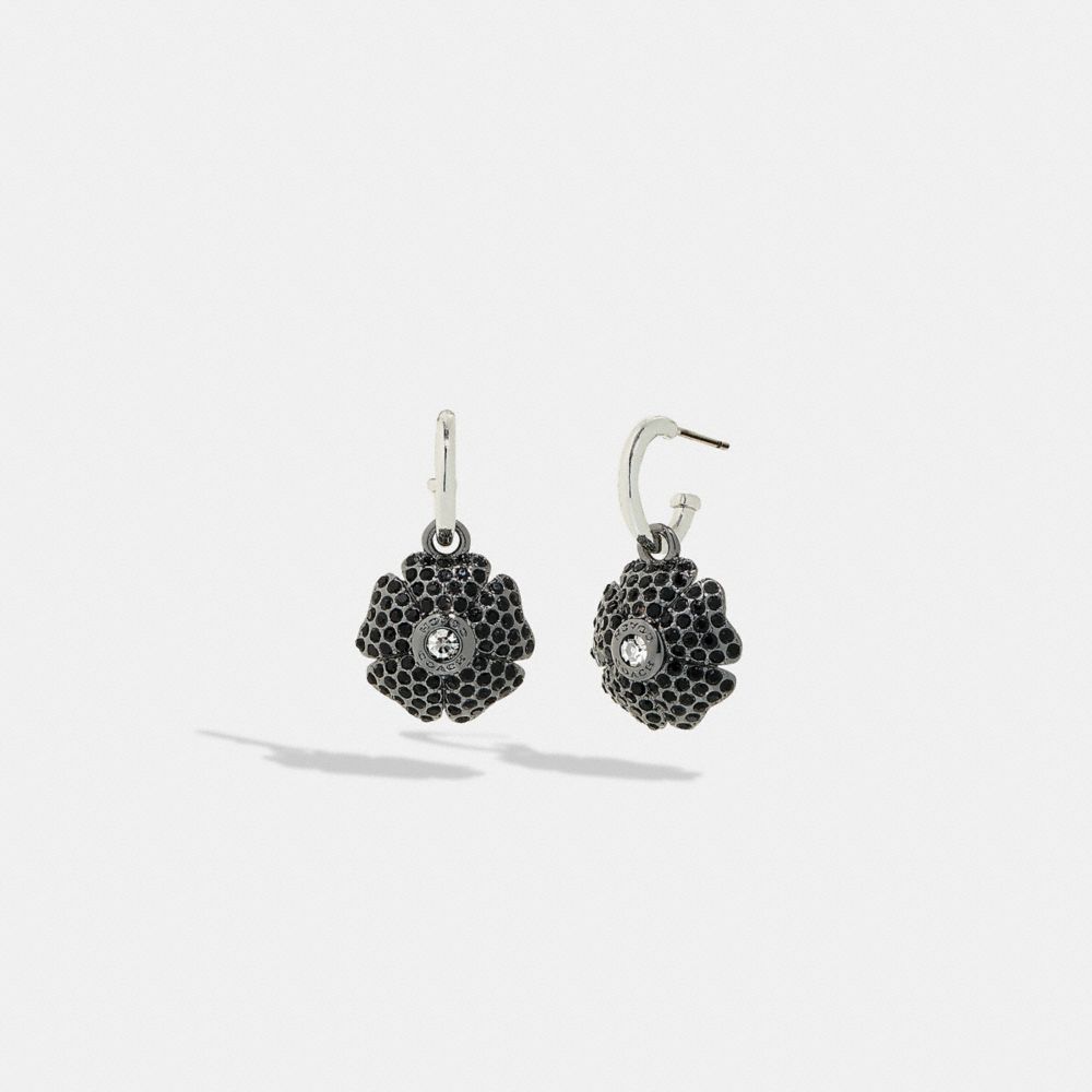 COACH CD860 Sparkling Daisy Huggie Earrings SILVER/BLACK