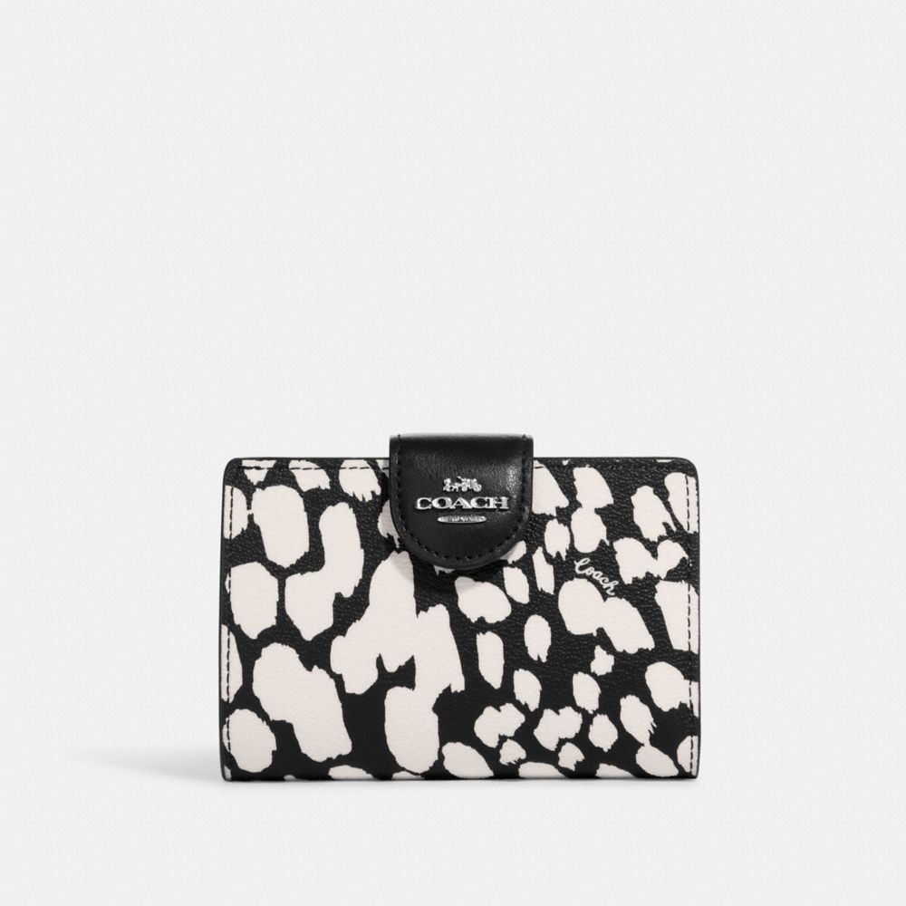Medium Corner Zip Wallet With Spotted Animal Print - CD873 - SV/Black/Chalk Multi