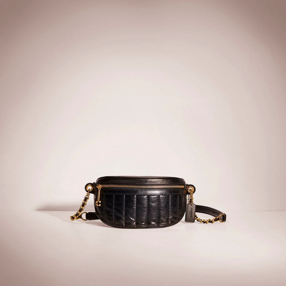 CD885 - Restored Chain Belt Bag With Quilting Brass/Black