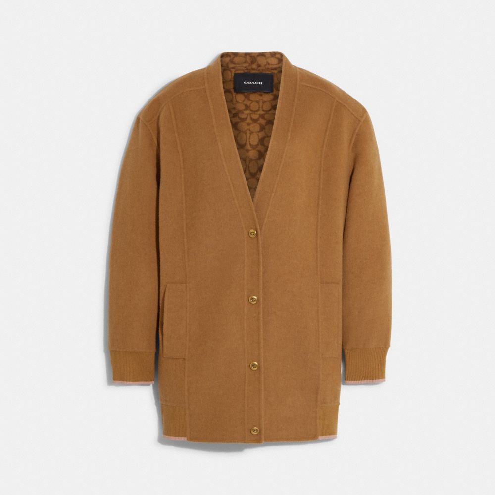 COACH CD967 Double Face Wool Cardigan CAMEL