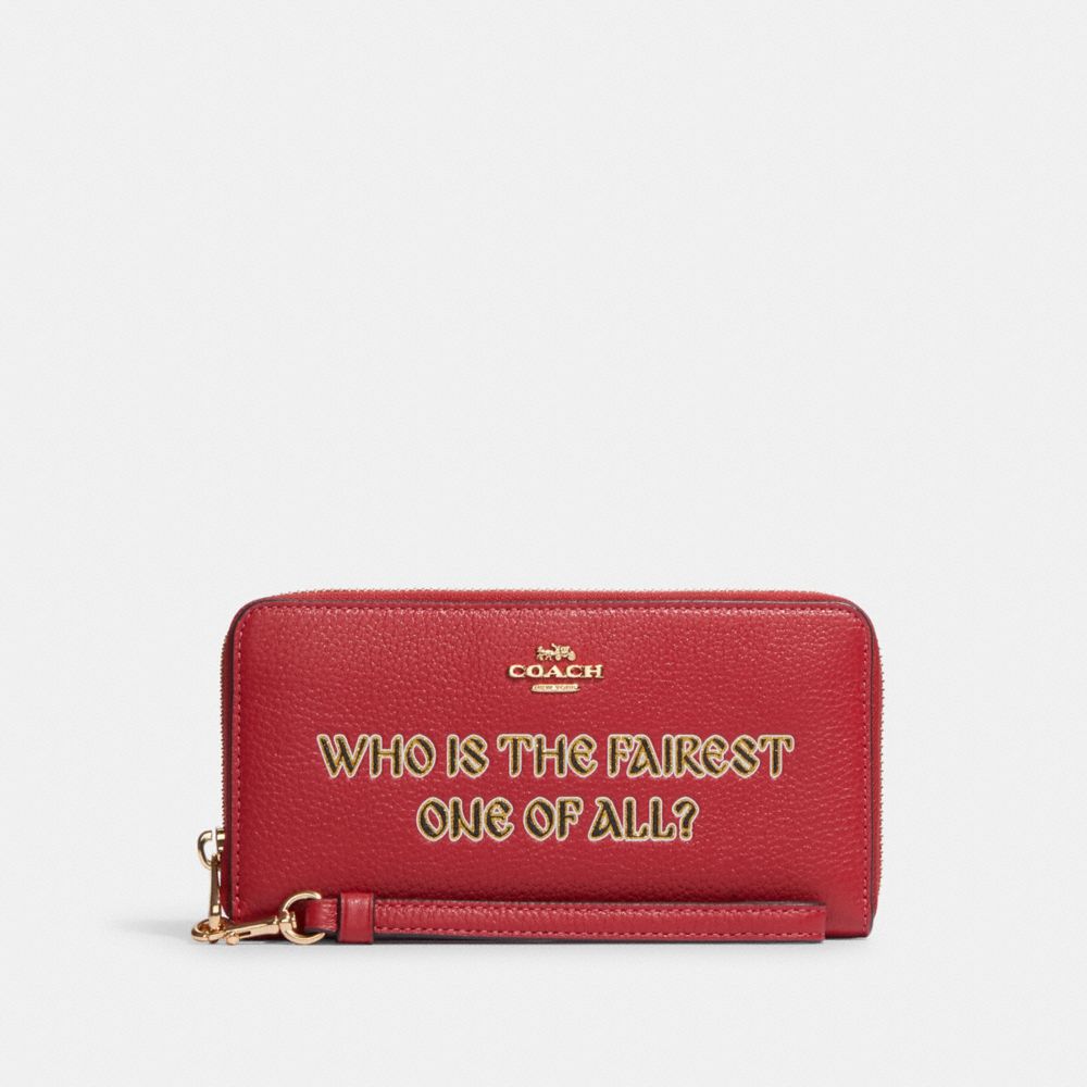 COACH CD970 Disney X Coach Long Zip Around Wallet With Signature Canvas Interior And Who Is The Fairest One Of All Motif IM/RED APPLE MULTI/KHAKI