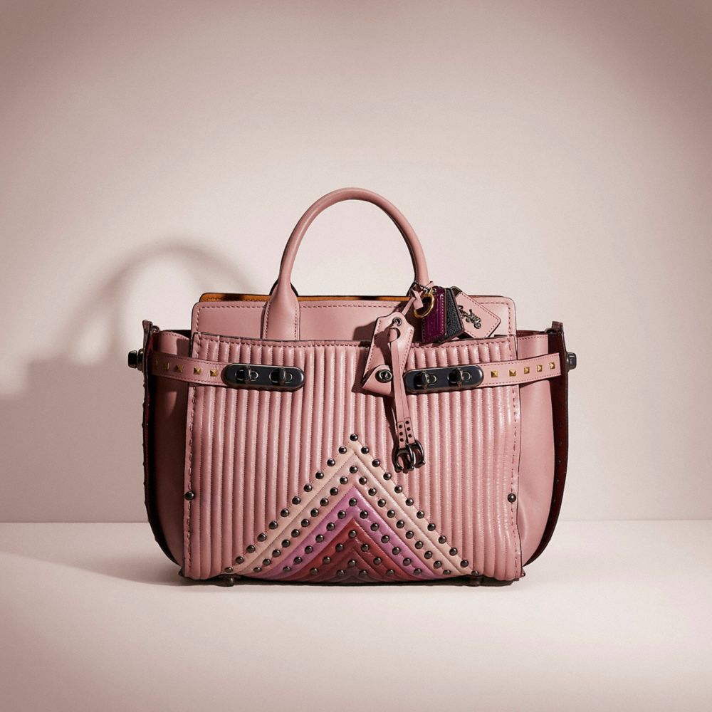 CD994 - Upcrafted Coach Double Swagger With Colorblock Quilting And Rivets Pewter/Dusty Rose Multi
