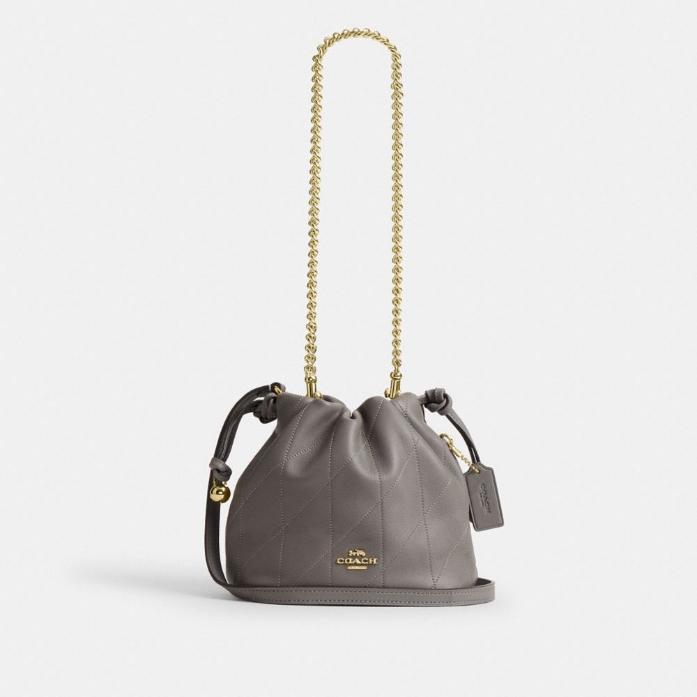 COACH&reg;,Faye Mini Drawstring Bag With Quilting,Bucket,Logo,Metal,Adjustable,Shoulder Guard,Gold Metal,Day Party,,Front View