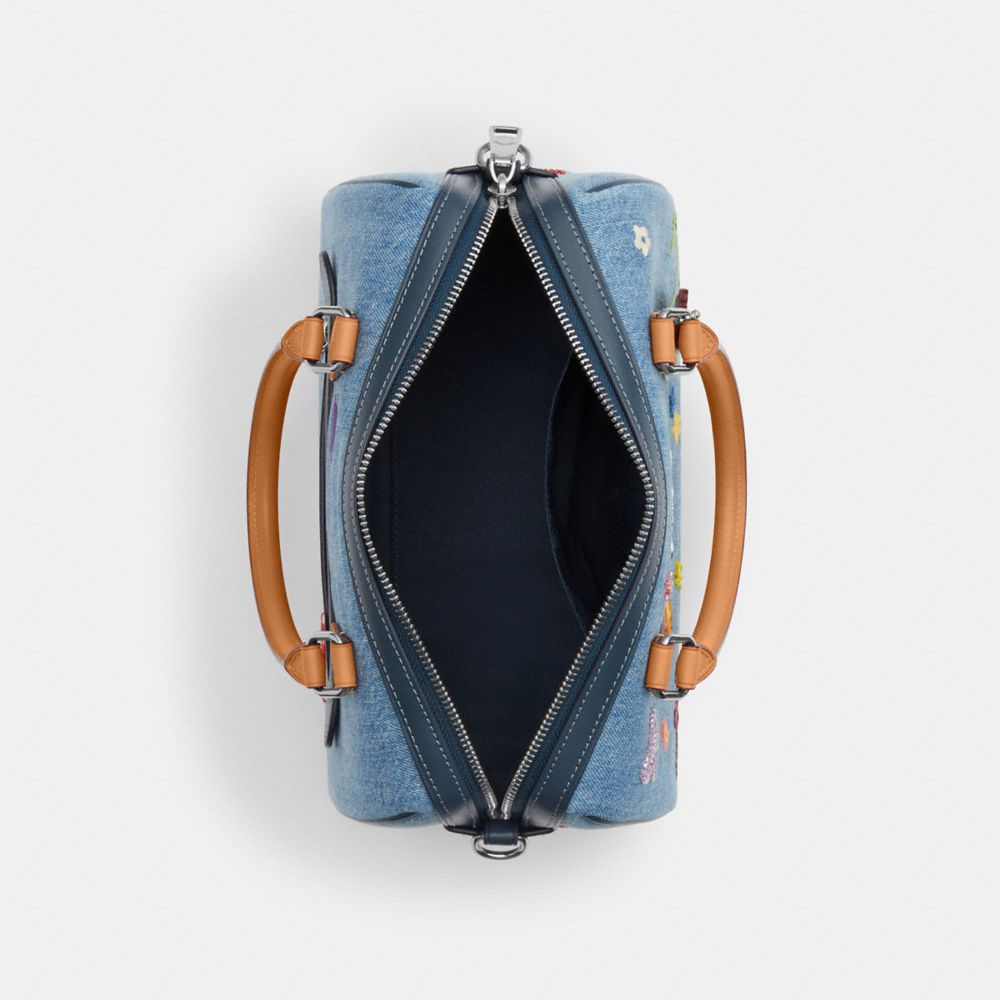 ROWAN SATCHEL BAG IN SIGNATURE DENIM WITH PATCHES AND EMBROIDERY