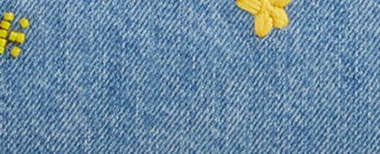 ROWAN SATCHEL BAG IN SIGNATURE DENIM WITH PATCHES AND EMBROIDERY