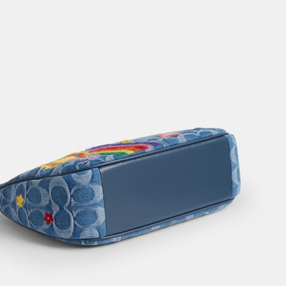 TERI SHOULDER BAG IN SIGNATURE DENIM WITH EMBROIDERY