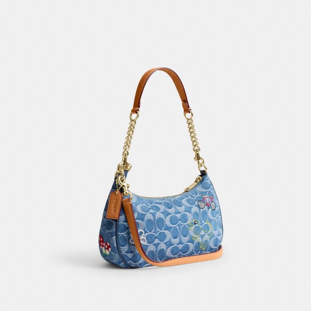 TERI SHOULDER BAG IN SIGNATURE DENIM WITH EMBROIDERY