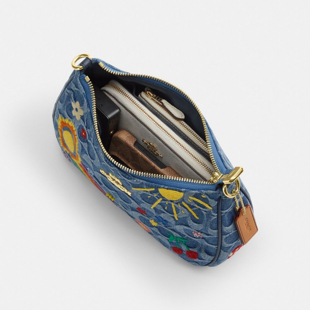 TERI SHOULDER BAG IN SIGNATURE DENIM WITH EMBROIDERY