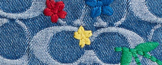 TERI SHOULDER BAG IN SIGNATURE DENIM WITH EMBROIDERY