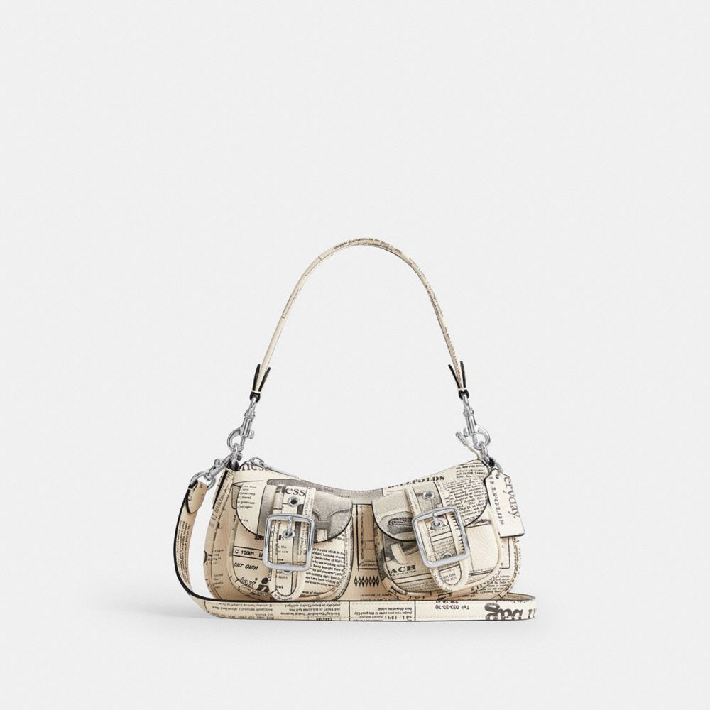 Ashton Shoulder Bag With Newspaper Print - CDC12 - Silver/Chalk Multi