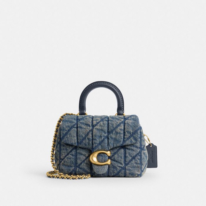 TABBY 丹寧棉絎縫細節 頂部手提把手袋