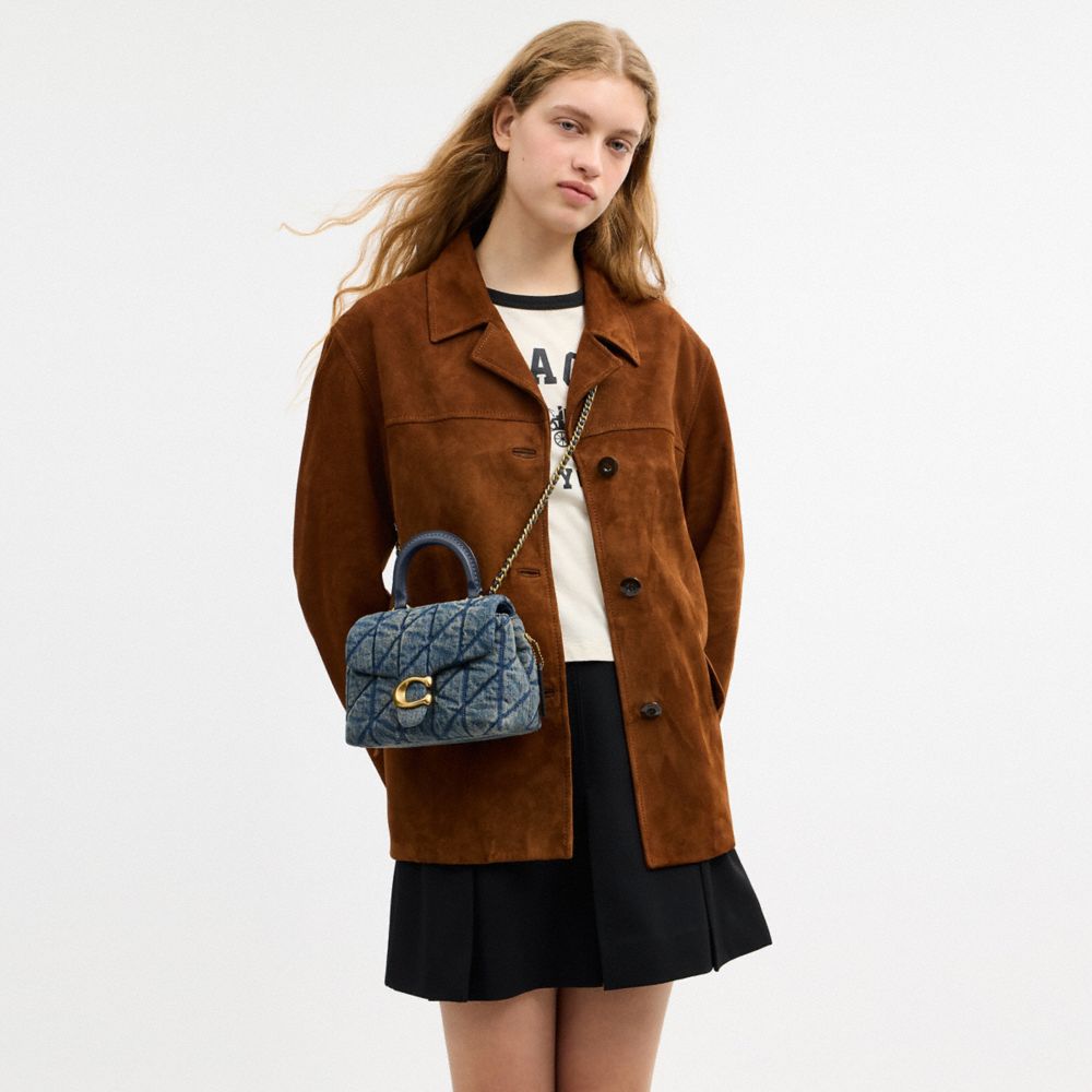 TABBY 丹寧棉絎縫細節 頂部手提把手袋