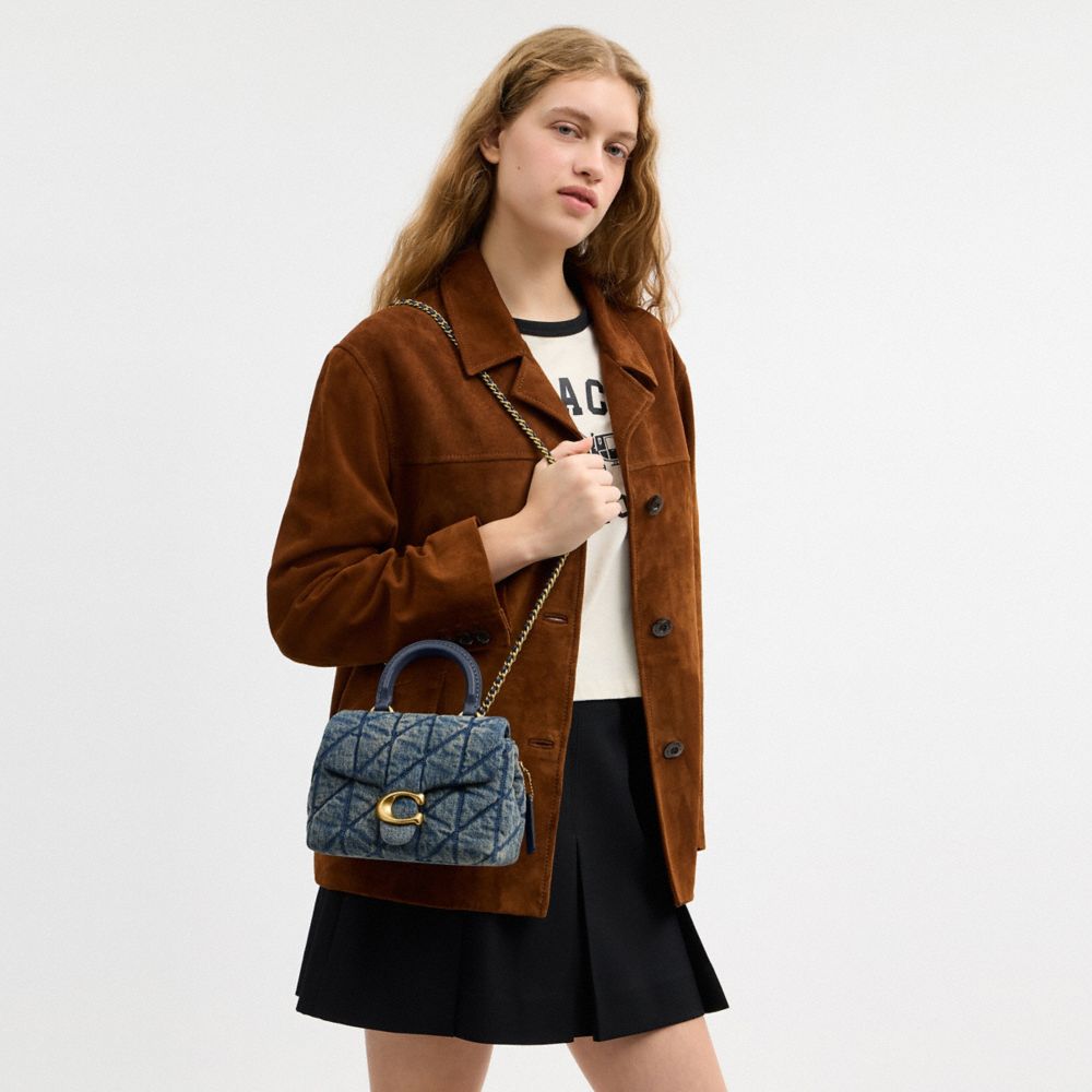 TABBY 丹寧棉絎縫細節 頂部手提把手袋