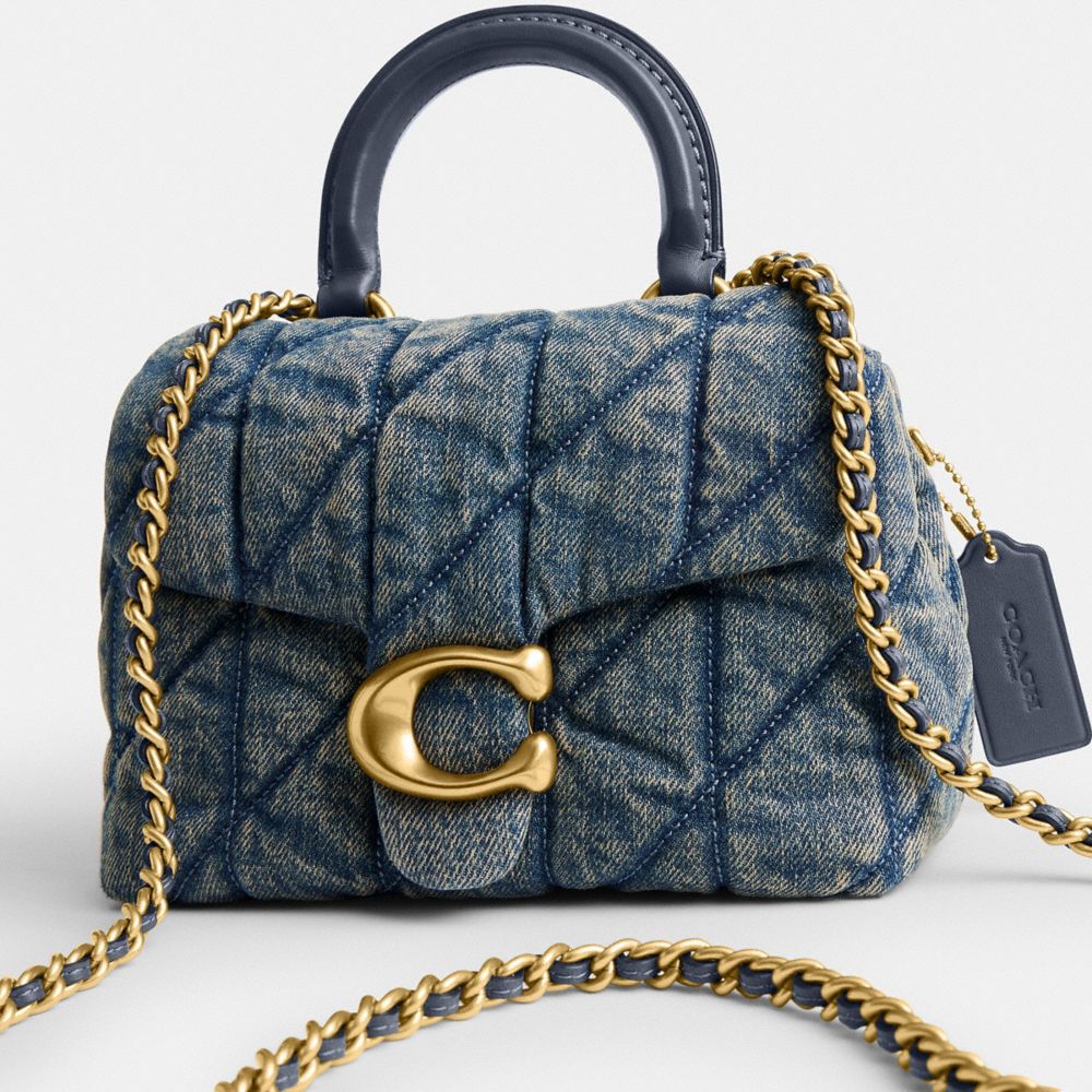 TABBY 丹寧棉絎縫細節 頂部手提把手袋