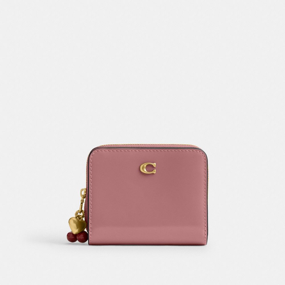 COACH&reg;,Essential Billfold Wallet With Charms,Leather,Bi Fold,3D Embellishment,Logo,Pendant,Metal,Casual,Blush,Front View