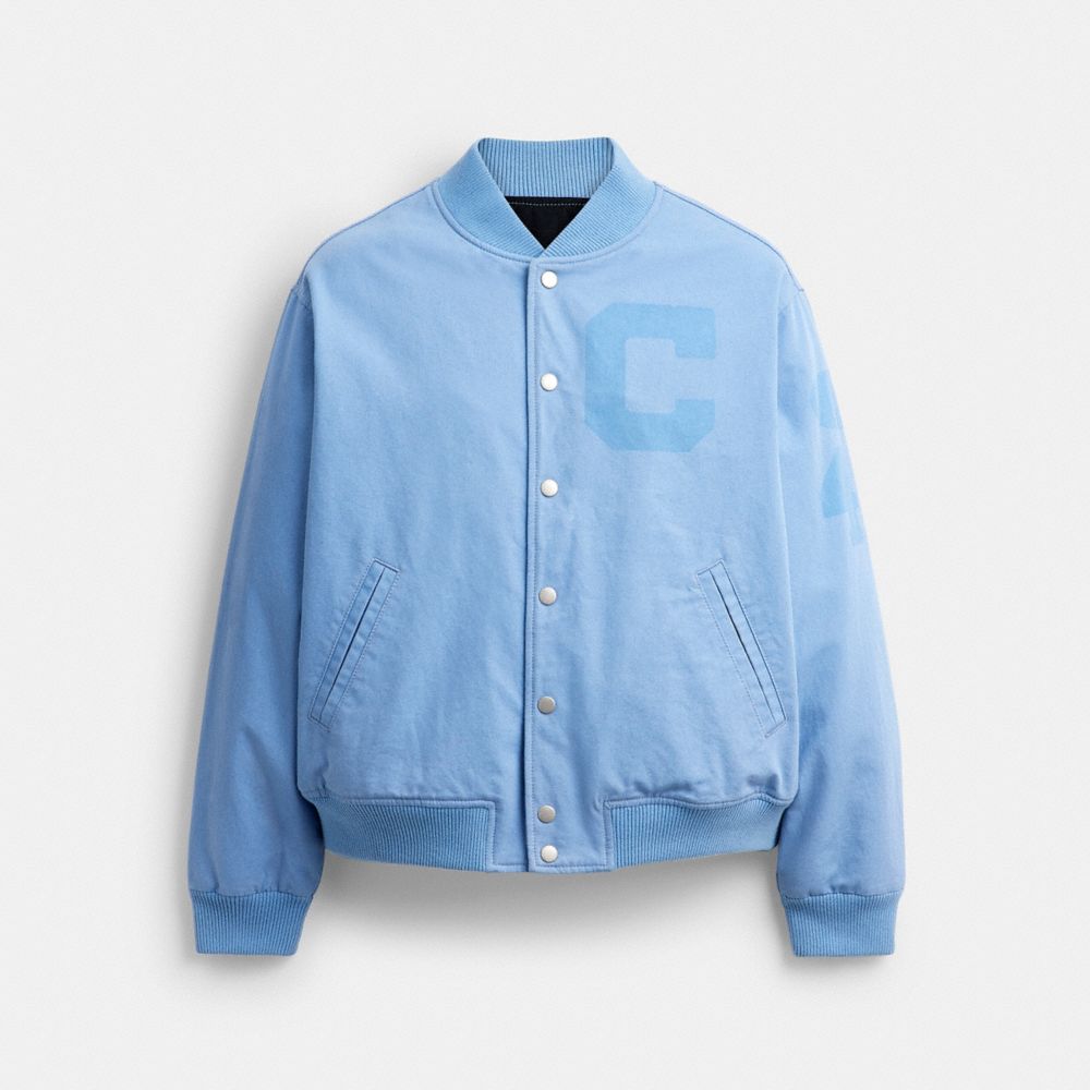 COACH CDC58 Canvas Varsity Jacket CERULEAN LIGHT BLUE