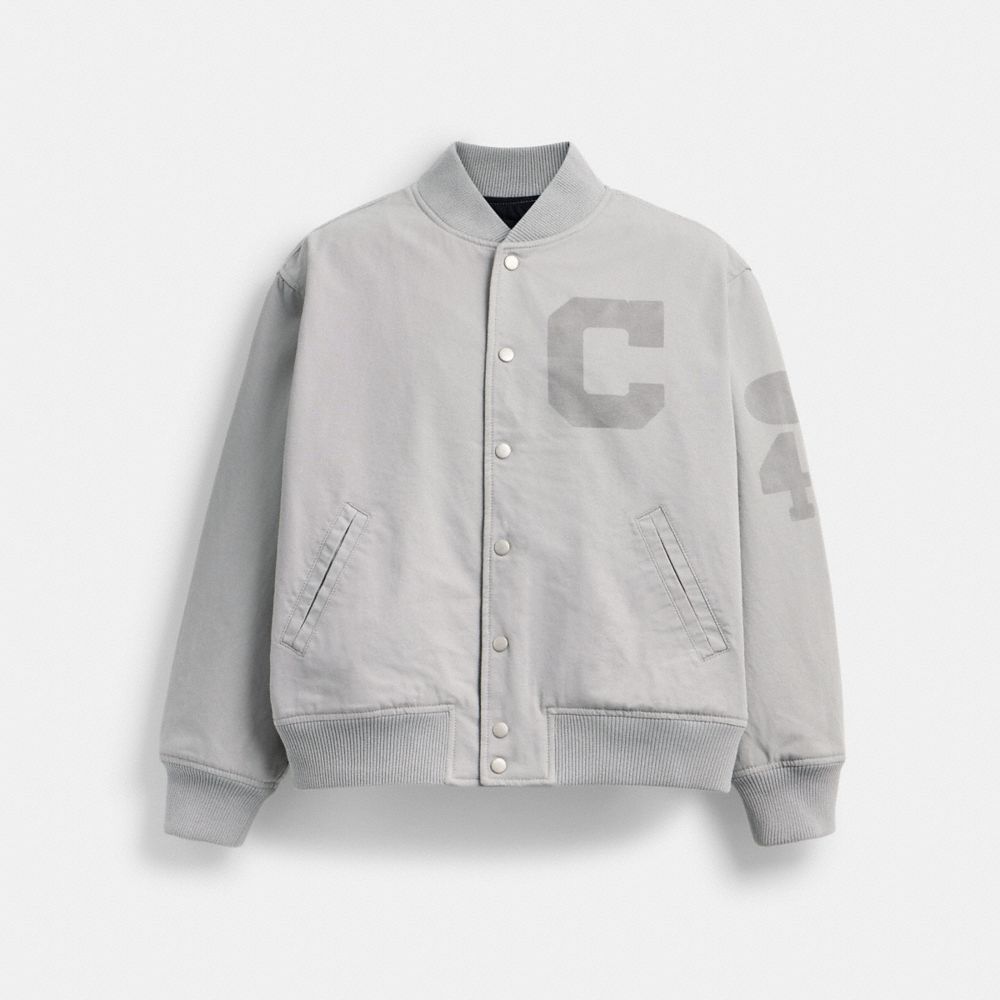 COACH CDC58 Canvas Varsity Jacket LIGHT GREY