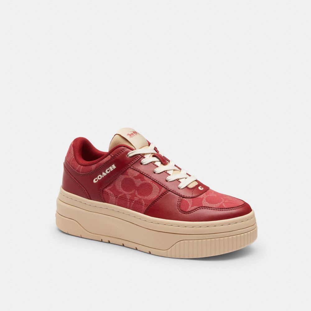 Platform Sneaker In Signature Denim - CDE37 - Red Denim Multi