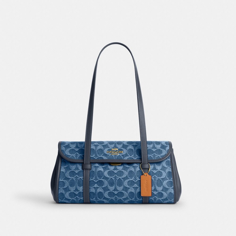 COACH CDE94 Bridget Flap Shoulder Bag In Signature Denim GOLD/INDIGO