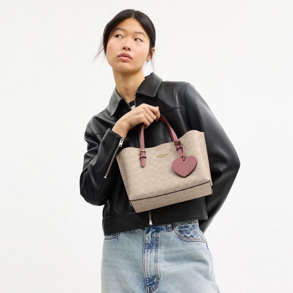 MOLLIE TOTE BAG 25 IN SIGNATURE CANVAS WITH HEART CHARM
