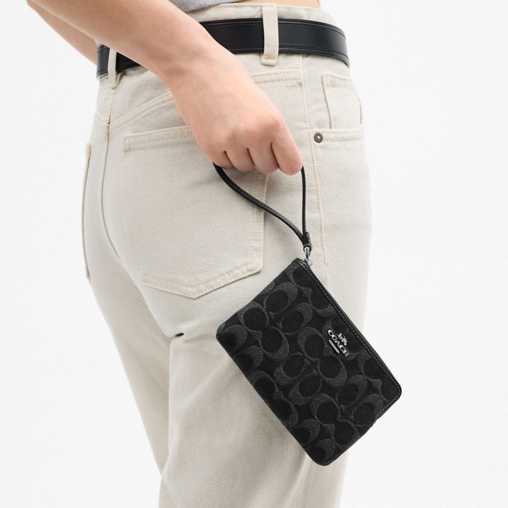 Corner Zip Wristlet In Signature Denim | Coach New Zealand