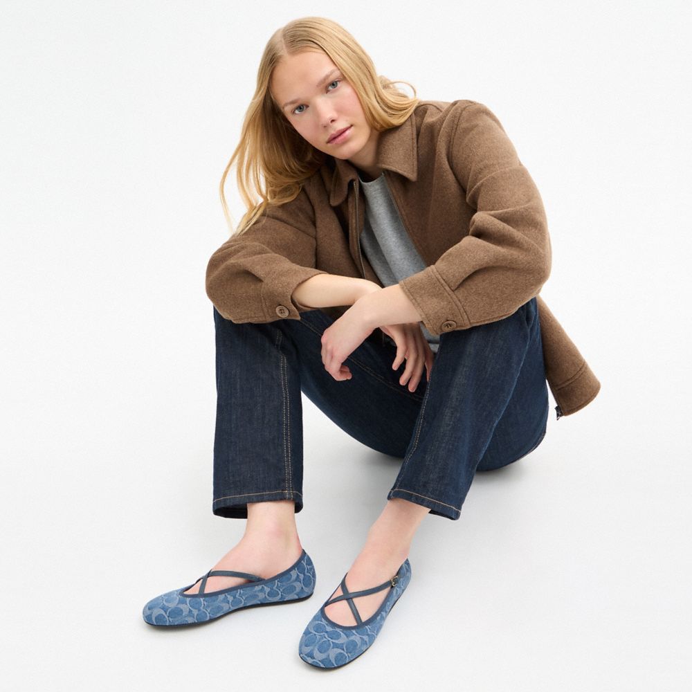 PHOEBE BALLET FLAT IN SIGNATURE DENIM
