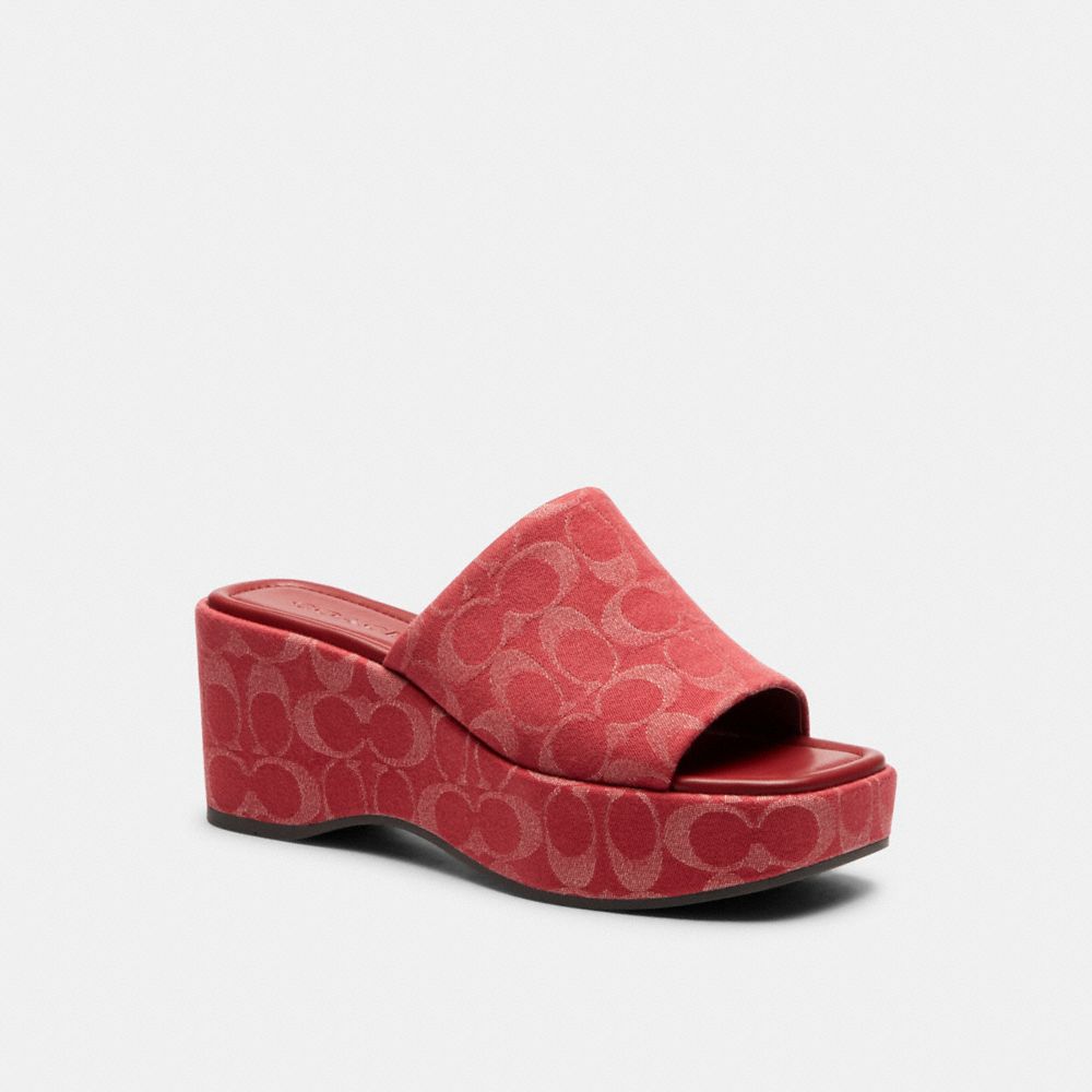 COACH CDG81 Phoebe Platform Sandal In Signature Denim TRUE RED