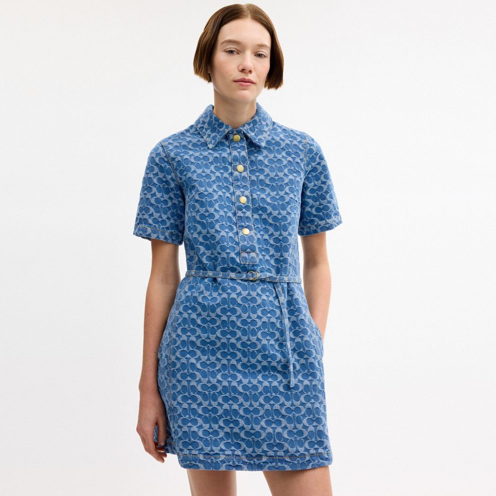 coach denim dress COACH Signature Denim Dress In Organic Cotton - Women's Dresses - Medium Blue