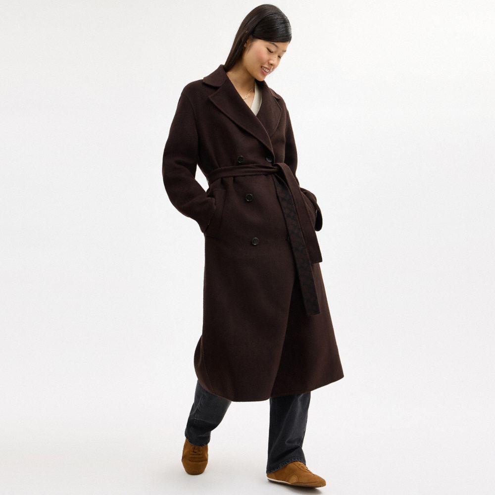 羊毛雙面皮帶大衣