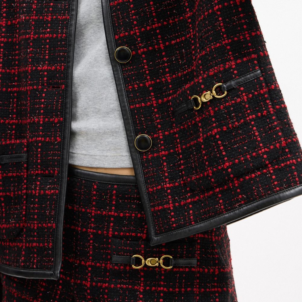 立體 C 字飾件粗花呢外套