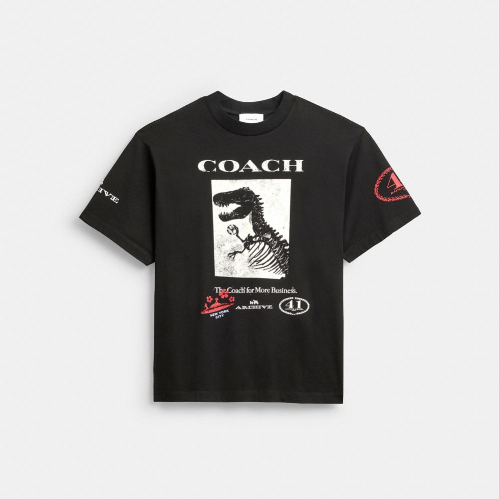 COACH&reg;,Dinosaur Collage T-Shirt In Organic Cotton,,Front View