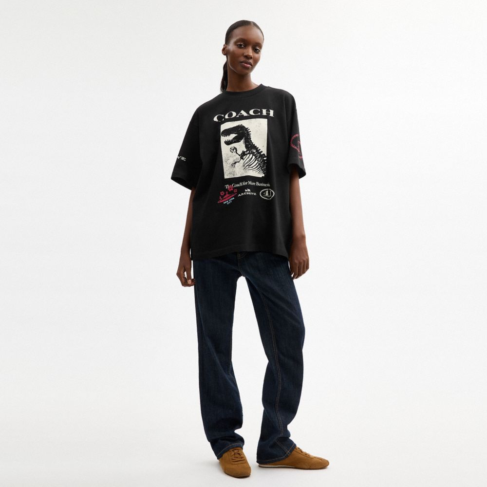 棉質恐龍拼貼圖案 T 恤