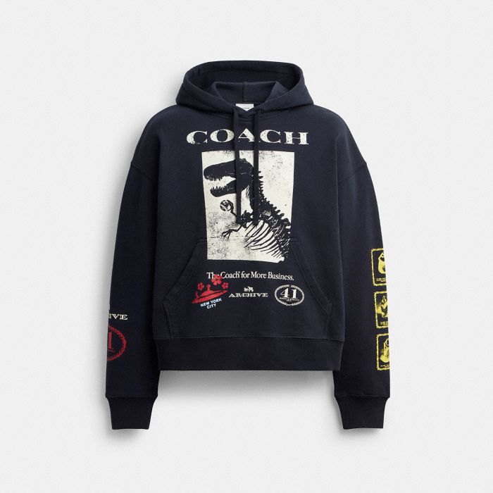 棉質恐龍拼貼圖案 T 恤休閒型連帽衫